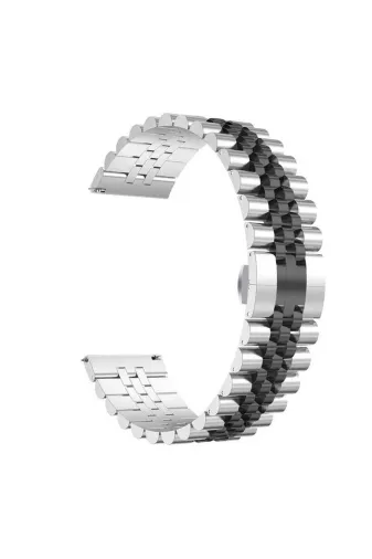 Techaks TCHS-16344 Xiaomi Amazfit Pace Uyumlu Krd-36 22Mm Metal Zore Kordon-Gümüş-Siyah