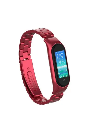 Techaks TCHS-16832 Xiaomi Mi Band 6 Uyumlu Krd-04 Metal Zore Kordon-Kırmızı