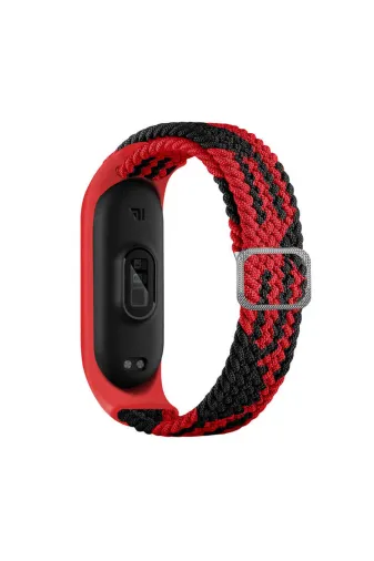 Techaks TCHS-18934 Xiaomi Mi Band 3 Uyumlu Krd-49 Örgü Zore Kordon-Siyah-Kırmızı