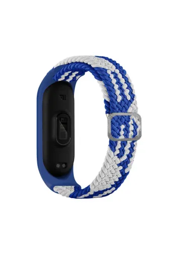 Techaks TCHS-18936 Xiaomi Mi Band 5 Uyumlu Krd-49 Örgü Zore Kordon-Mavi-Beyaz