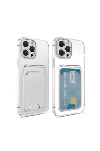 Techaks TCHS-23322 Iphone 13 Pro Uyumlu Kartlıklı Şeffaf Zore Setra Clear Silikon Kılıf-Renksiz