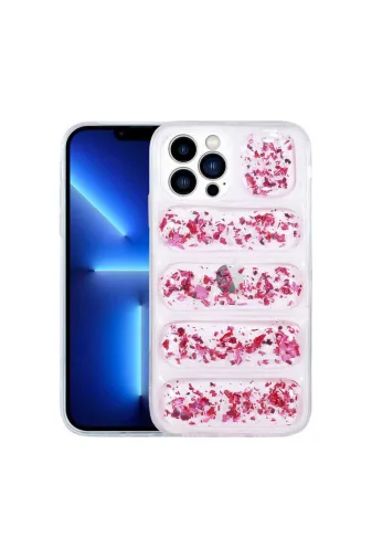 Techaks TCHS-23460 Iphone 12 Pro Max Uyumlu Kamera Korumalı Simli Aihttg'li Zore Dalga Kılıf-Pembe Koyu