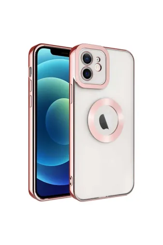 Techaks TCHS-23618 Iphone 11 Kılıf Kamera Lens Korumalı Kenarları Renkli Logo Gösteren Omega Kapak-Rose Gold