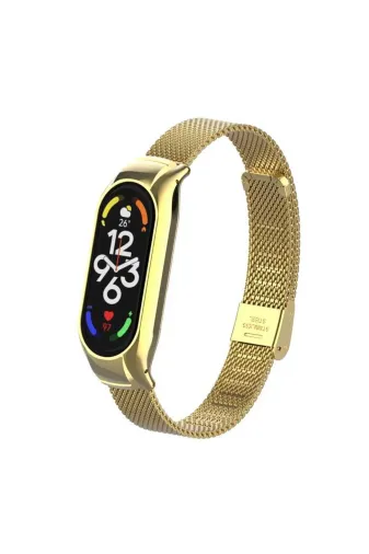 Techaks TCHS-23886 Xiaomi Mi Band 7 Uyumlu Krd-06 Metal Zore Kordon-Gold