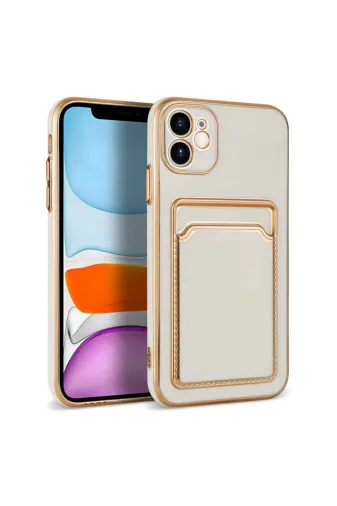 Techaks TCHS-24659 Iphone 12 Uyumlu Zore Bark Kartlıklı Kılıf-Beyaz