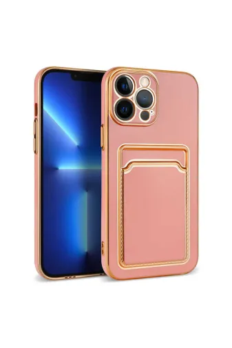 Techaks TCHS-24661 Iphone 12 Pro Max Uyumlu Zore Bark Kartlıklı Kılıf-Rose Gold