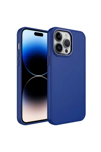 Techaks TCHS-25091 Iphone 13 Pro Max Uyumlu Metal Çerçeve Ve Buton Tasarımlı Silikon Zore Luna Kılıf-Lacivert