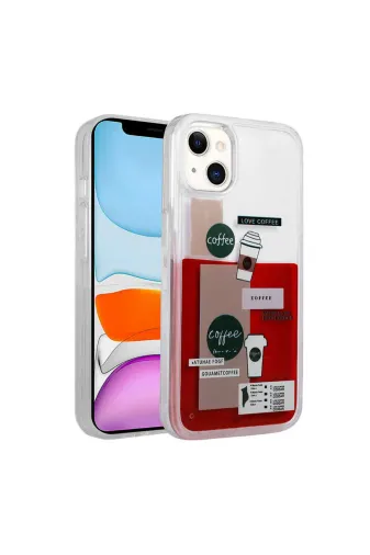 Techaks TCHS-25150 Iphone 14 Uyumlu Desenli Sıvılı Zore Drink Silikon Kılıf-No1