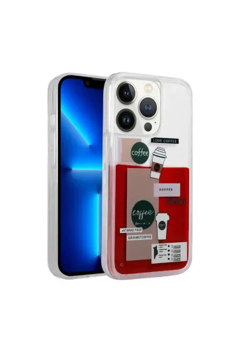 Techaks TCHS-25152 Iphone 14 Pro Uyumlu Desenli Sıvılı Zore Drink Silikon Kılıf-No1
