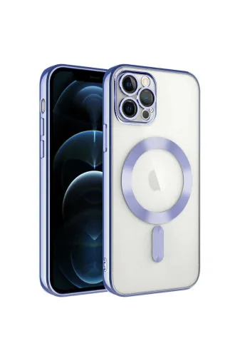Techaks TCHS-25442 Iphone 13 Pro Max Uyumlu Kamera Korumalı Magsafe Wireless Şarj Özellikli Zore Demre Kılıf-Lila