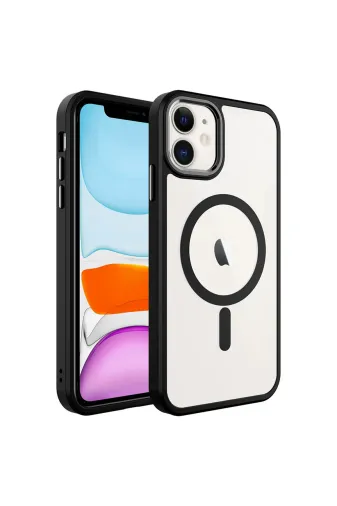 Techaks TCHS-25948 Iphone 11 Uyumlu Wireless Şarj Özellikli Zore Krom Magsafe Silikon Kılıf-Siyah