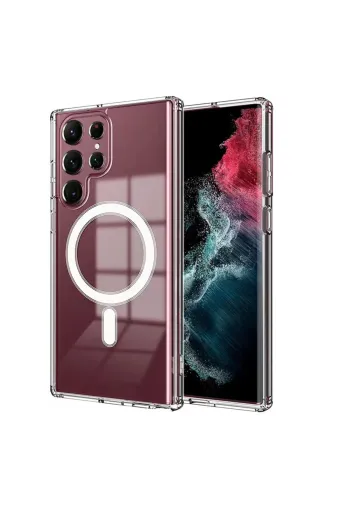 Techaks TCHS-26337 Galaxy S23 Ultra Uyumlu Zore Magsafe Şarj Özellikli Şeffaf Sert Pc Zore Embos Kılıf-