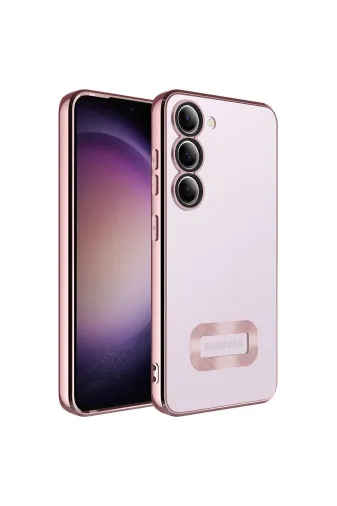 Techaks TCHS-26472 Galaxy S23 Kılıf Kamera Lens Korumalı Kenarları Renkli Logo Gösteren Omega Kapak-Rose Gold