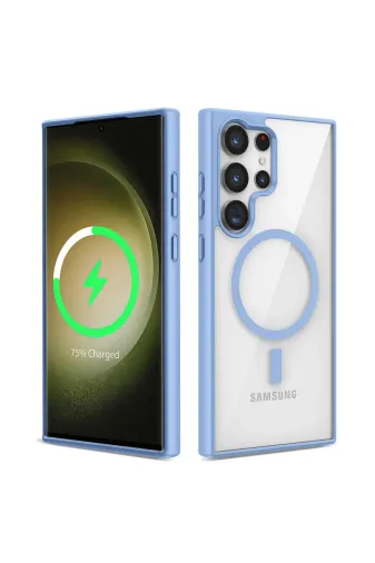 Techaks TCHS-26532 Galaxy S22 Ultra Uyumlu Magsafe Wireless Şarj Özellikli Silikon Zore Ege Kılıf-Mavi