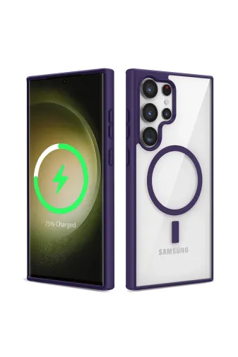 Techaks TCHS-26535 Galaxy S23 Ultra Uyumlu Magsafe Wireless Şarj Özellikli Silikon Zore Ege Kılıf-Mor