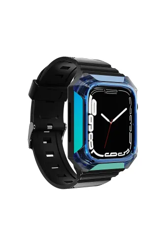 Techaks TCHS-27284 Watch 7 45Mm Uyumlu Krd-88 Sert Pc Kasa Koruyuculu Uyumlu Zore Kordon-Mavi