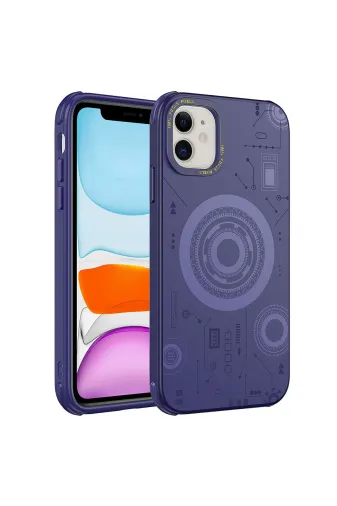 Techaks TCHS-27332 Iphone 11 Uyumlu Zore Wireless Şarj Özellikli Desenli Hot Kılıf-Derin Mor