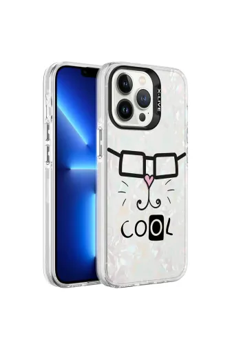 Techaks TCHS-27562 Iphone 13 Pro Max Uyumlu Mermer Desenli Zore Marbello Kılıf-Beyaz