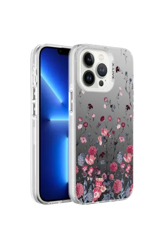 Techaks TCHS-27929 Iphone 13 Pro Max Uyumlu Desenli Zore Silver Sert Kılıf-Çiçek