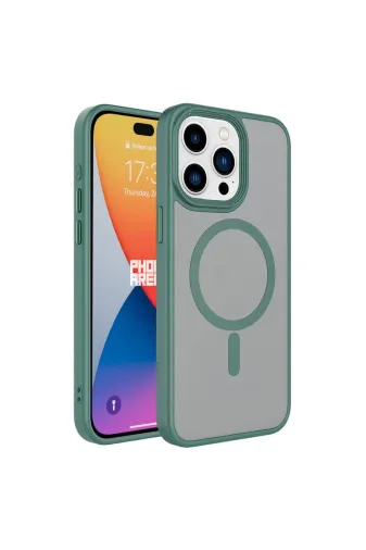 Techaks TCHS-28219 Iphone 15 Pro Max Uyumlu Mat Arka Yüzey Wireless Şarj Özellikli Zore Flet Magsafe Kılıf-Yeşil