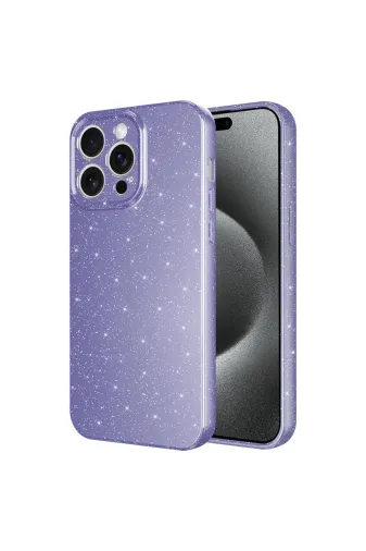 Techaks TCHS-29579 Iphone 15 Pro Max Uyumlu Kamera Korumalı Simli Lüks Zore Koton Kılıf-Mor