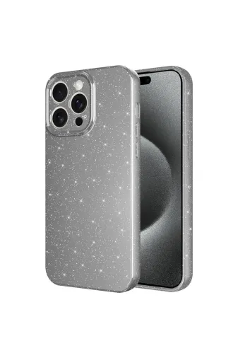 Techaks TCHS-29579 Iphone 15 Pro Max Uyumlu Kamera Korumalı Simli Lüks Zore Koton Kılıf-Gri