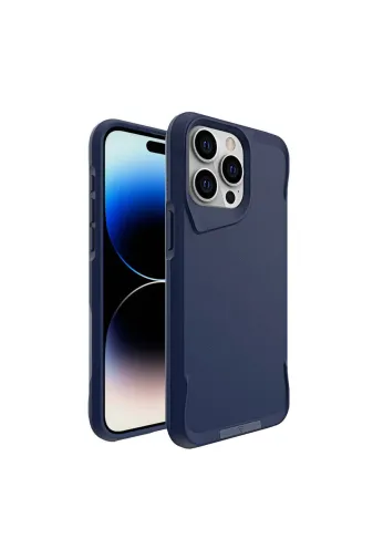 Techaks TCHS-29583 Iphone 15 Pro Uyumlu Zore Aihttg Kenarlı T-Max Mat Standlı Kılıf-Lacivert