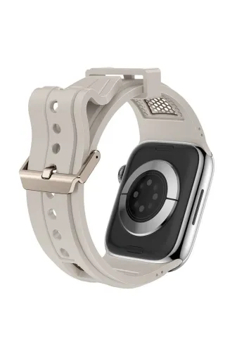 Techaks TCHS-32808 Watch 44Mm Krd-117 Hava Alabilen Delikli Metal Süslemeli Desenli Silikon Kordon-Titanyum-