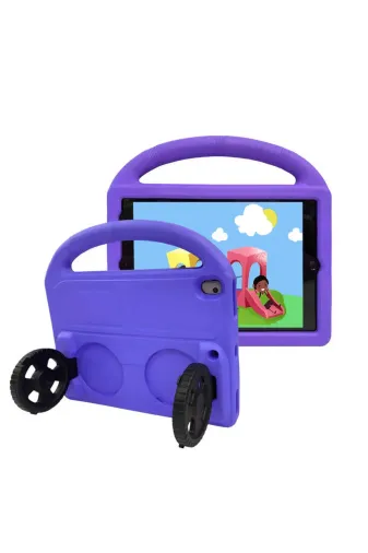 Techaks TCHS20606 Ipad 10.2 (9.nesil)  Uyumlu Zore Wheel Car Tekerlek Standlı Tablet Eva Silikon Kılıf-Mor