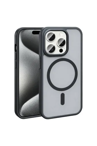 Techaks TCHS32374 Iphone 15 Pro Max Kılıf Magsafe Şarj Özellikli Mat Arka Yüzey Zore Sio Kapak-Siyah