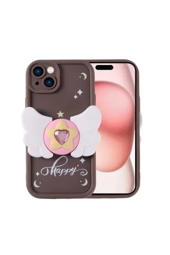 Techaks TCHS32513 Iphone 15 Kılıf Kamera Korumalı Figür Tasarımlı Zore Kapya Kapak-Koyu Kahve