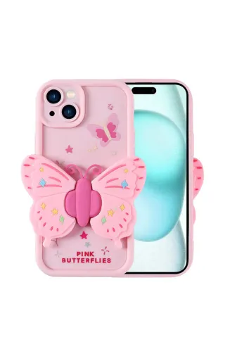 Techaks TCHS32514 Iphone 15 Plus Kılıf Kamera Korumalı Figür Tasarımlı Zore Kapya Kapak-Pembe Açık
