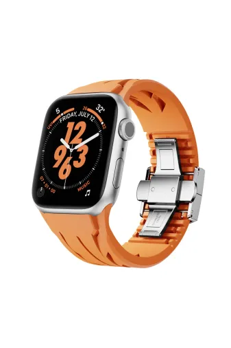 Techaks TCHS34269 Apple Watch 7 45Mm Krd-127 Metal Tokalı Silikon Kordon-Turuncu