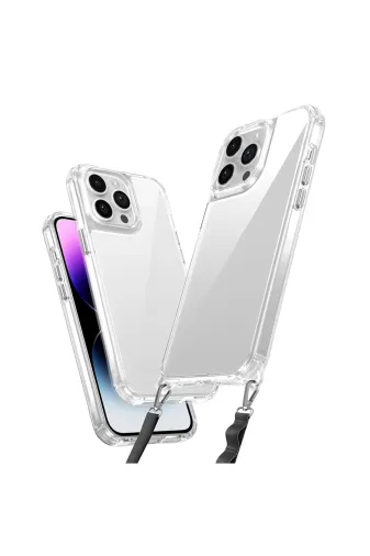 Techaks TCHS34437 Iphone 14 Pro Kılıf Aihttgli Takılabilir Askı Aparatlı Zore Snap Silikon Kapak-Şeffaf