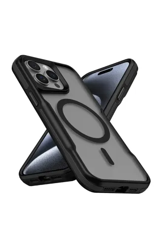 Techaks TCHS34642 Iphone 15 Pro Max Uyumlu Magsafe Şarj Özellikli Renkli Kenar Airbag Şeritli Zore Lamer Kapak-Siyah