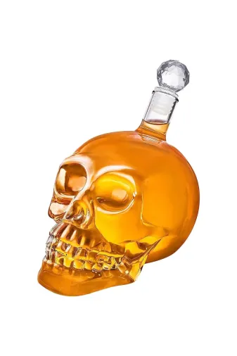 TEEMOOD PIRATE PARROT TMFGR05 Kafatası Sürahisi Kafatası Şişesi Cam Mantarlı 550 Ml Skull Head Cam Sürahi