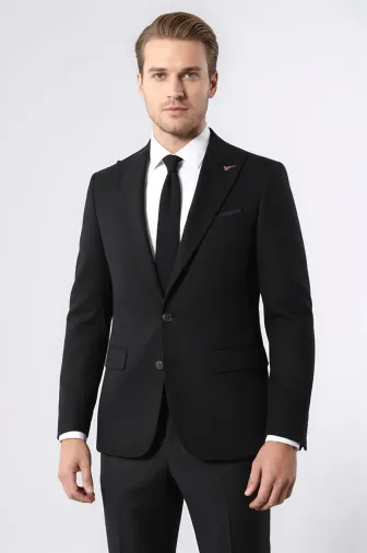 Tek Düğme Slim Fit Siyah Ceket | Wessi
