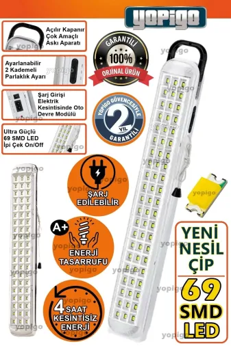 teknotrust TYC4DWBKBN Beyaz Yp 69 Led Şarjlı Otomatik Işıldak 2 Kademeli Ledli Acil Aydınlatma Kafa Çadır Kamp El Feneri