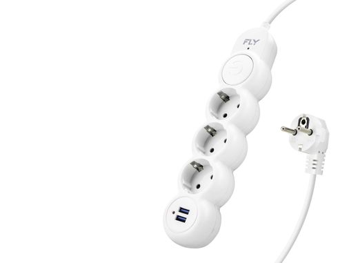 Termal Akım Korumalı Uzatma Kablosu 3 Priz + 2X Usb 2.1A Anahtarlı 2 M - Beyaz 3393-01