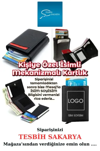 Tesbih Sakarya TSBHSKR00624 Kişiye Özel Isimli - Mekanizmalı Otomatik Kızaklı Kartlık Cüzdan - 7Cm X 10Cm