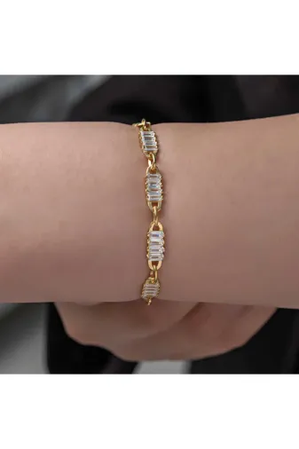 Tienda Elegante T8080TND Gümüş Gold Baget Taşlı Kadın Bileklik