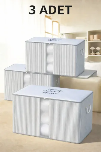 Timburly 3xd117hurc 3 Adet Home Sweet Home Çizgili Baza Altı Dolap Üstü Büyük Yastık Yorgan Kazak Hurcu 41X64X35Cm D117