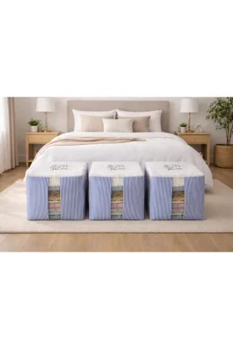 Timburly 3xD76hurc 3 Adet Home Sweet Home Çizgili Baza Altı Dolap Üstü Büyük Yastık Yorgan Kazak Hurcu 64X64X74Cm D76