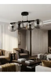 TİVOLİ 4'LÜ SİYAH - KROM FÜME GLOB CAMLI PLAFONYER AVİZE OTURMA ODASI SALON YATAK ODASI