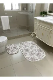 Toile de Jouy Temalı Tekli Lateks Taban Banyo Paspası (80X120)