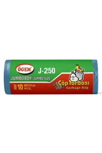 Toptan Bulurum 1031571859536 J-250 Jumbo Boy Çöp Torbası 80 X 110 Cm 10 Lu Rulo X 1 Paket = 10 Adet (Mavi)
