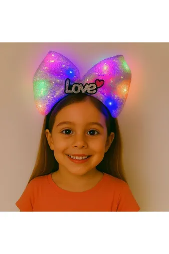 Toptan Bulurum TAB-032521D141-M Led Işıklı Love Yazılı Mor Fiyonk Taç - Kız Çocuk Parti Tacı