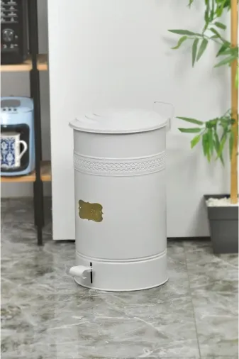TOPTANFONİ PRA-12314470-4879 30 Litre Metal Pedallı Çöp Kovası Beyaz. (İç Kovasi Yoktur.)1062