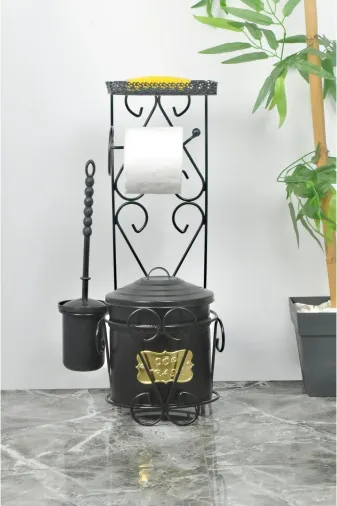 TOPTANFONİ PRA-12314478-4593 Metal Plakalı Tuvalet Kağıtlığı, Sabunluk Ve Çöp Kova Seti Siyah