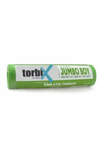 TORBİX 86855214561 Sıfır Atık Çöp Poşeti Cam Atık Yeşil 80*110 Cm 6 Kg 10 Rulo